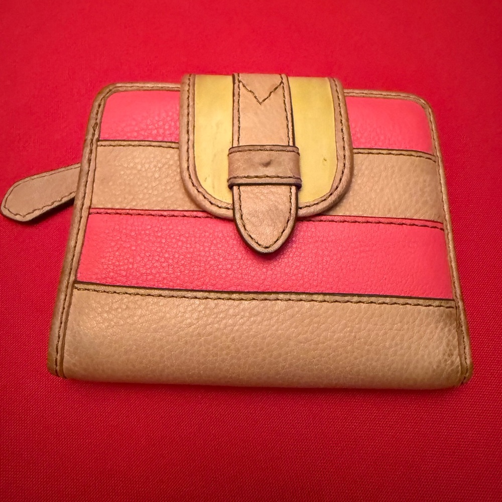 Fossil Tan and Pink Wallet with Yellow Accent